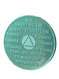 Bulk Lot of 25 Aluminum 3 Month AA Medallions Green Color Sobriety Chips Serenity Prayer Back