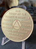 Bulk Lot of 25 Aluminum 2 Month AA Medallions Gold Color Sobriety Chips Serenity Prayer Back
