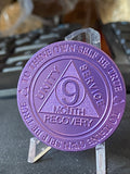 Bulk Lot of 25 Aluminum 9 Month AA Medallions Purple Color Sobriety Chips Serenity Prayer Back