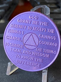 Bulk Lot of 25 Aluminum 9 Month AA Medallions Purple Color Sobriety Chips Serenity Prayer Back