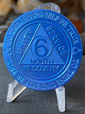 Bulk Lot of 25 Aluminum 6 Month AA Medallions Blue Color Sobriety Chips Serenity Prayer Back