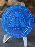 Bulk Lot of 25 Aluminum 6 Month AA Medallions Blue Color Sobriety Chips Serenity Prayer Back