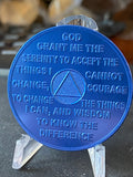 Bulk Lot of 25 Aluminum 6 Month AA Medallions Blue Color Sobriety Chips Serenity Prayer Back