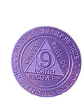 Bulk Lot of 25 Aluminum 9 Month AA Medallions Purple Color Sobriety Chips Serenity Prayer Back