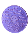 Bulk Lot of 25 Aluminum 9 Month AA Medallions Purple Color Sobriety Chips Serenity Prayer Back