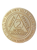 Bulk Lot of 25 Aluminum 2 Month AA Medallions Gold Color Sobriety Chips Serenity Prayer Back