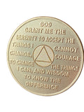 Bulk Lot of 25 Aluminum 2 Month AA Medallions Gold Color Sobriety Chips Serenity Prayer Back