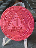 Bulk Lot of 25 Aluminum 1 Month AA Medallions Red Color Sobriety Chips Serenity Prayer Back