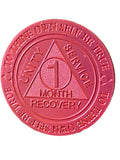 Bulk Lot of 25 Aluminum 1 Month AA Medallions Red Color Sobriety Chips Serenity Prayer Back