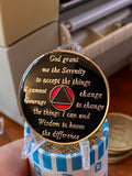 Infinity AA Medallion Red Tri-Plate Eternity Sobriety Chip Serenity Prayer Back