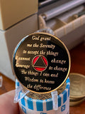 Infinity AA Medallion Red Tri-Plate Eternity Sobriety Chip Serenity Prayer Back