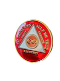 Infinity AA Medallion Red Tri-Plate Eternity Sobriety Chip Serenity Prayer Back