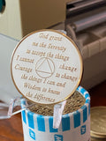 Infinity AA Medallion White Tri-Plate Eternity Sobriety Chip Serenity Prayer Back