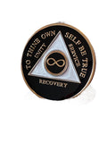 Infinity AA Medallion Black Tri-Plate Eternity Sobriety Chip Serenity Prayer Back