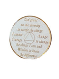 Infinity AA Medallion White Tri-Plate Eternity Sobriety Chip Serenity Prayer Back