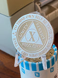 10 Year AA Medallion .999 Fine Silver 1 oz Sobriety Chip Serenity Prayer Back Elegant Design