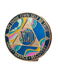 42 Year AA Medallion Elegant Tahiti Teal Blue and Pink Marble Gold Sobriety Chip