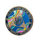 45 Year AA Medallion Elegant Tahiti Teal Blue and Pink Marble Gold Sobriety Chip