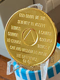 1 - 50 AA Medallion Gold Color Sobriety Chip Serenity Prayer Back