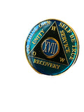 1 - 40 Year AA Medallion HOW Metallic Green Gold Plated Tri-Plate Sobriety Chip