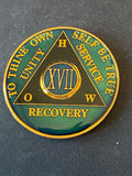 1 - 40 Year AA Medallion HOW Metallic Green Gold Plated Tri-Plate Sobriety Chip