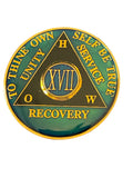 1 - 40 Year AA Medallion HOW Metallic Green Gold Plated Tri-Plate Sobriety Chip
