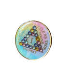 1 - 30 Year AA Medallion Psychic-Delic Rainbow Tie-Dye Patchwork Crystal Sobriety Chip