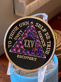 Black Volcano Swarovski Crystal AA Medallion Tri-Plate Sobriety Chip Year 1 - 50