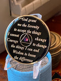 Black Volcano Swarovski Crystal AA Medallion Tri-Plate Sobriety Chip Year 1 - 50