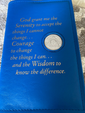 AA Big Book Cover Leather Feel Vinyl Medallion Holder Serenity Prayer Blue Color