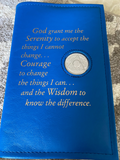 AA Big Book Cover Leather Feel Vinyl Medallion Holder Serenity Prayer Blue Color