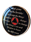 1 Year AA Medallion Red Black Gold Plated Tri-Plate Sobriety Chip Serenity Prayer Back
