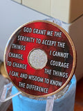 2 Year AA Medallion Lava Red Tri-Plate Sobriety Chip Serenity Prayer Back