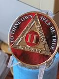 2 Year AA Medallion Lava Red Tri-Plate Sobriety Chip Serenity Prayer Back