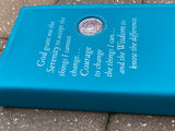 AA Big Book Cover Leather Feel Vinyl Medallion Holder Serenity Prayer Teal Color
