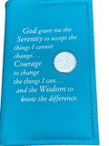 AA Big Book Cover Leather Feel Vinyl Medallion Holder Serenity Prayer Teal Color