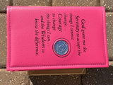 AA Big Book Cover Leather Feel Vinyl Medallion Holder Serenity Prayer Pink Color