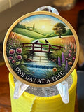 Field and Creek Bridge One Day At A Time Medallion Serenity Prayer Chip