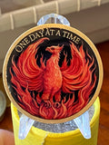 Phoenix Out Of The Ashes One Day At A Time Medallion Serenity Prayer Chip Red Black