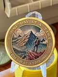Mountain Climber One Day At A Time Medallion Serenity Prayer Chip