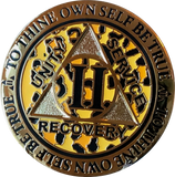 2 Year AA Medallion Reflex Leopard Gold Plated Animal Print Sobriety Chip
