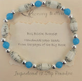 AA Big Book Bracelet Blue & Silver Beads Made From Real Pages From The Big Book