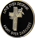 Cross Love Over Despair Light Over Darkness Black Color Serenity Prayer Medallion