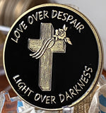 Cross Love Over Despair Light Over Darkness Black Color Serenity Prayer Medallion