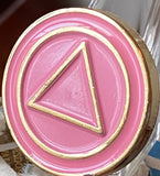 AA Lapel Pin Pink Gold Plated Circle Triangle Design No Year Plain Front 25mm