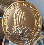 Praying Hands One Day At A Time Large 39mm Gold Plated Medallion Chip Serenity Prayer Years 1-12