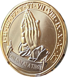 Praying Hands One Day At A Time Large 39mm Gold Plated Medallion Chip Serenity Prayer Years 1-12