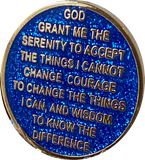 5 Year AA Medallion Reflex Blue Glitter Gold Plated Sobriety Chip