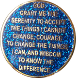 1 Month AA Medallion Reflex Blue Glitter Gold Plated 30 Day Sobriety Chip