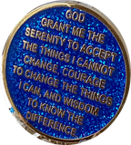 5 Year AA Medallion Reflex Blue Glitter Gold Plated Sobriety Chip